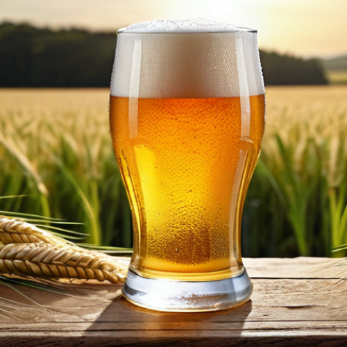 Home 4 **
A glass of golden lager beer with effervescent bubbles, showcasing its clear and transparent appearance. In the background, a field of ripe barley suggests the beer's origins. The overall impression is refreshing and visually appealing.
**