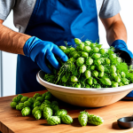 DIY Beer Creation**

A person wearing gloves and an apron, carefully adding hops to a brewing kit in a well-lit, modern kitchen. The scene includes various brewing tools and ingredients, showing the process of making beer at home. fully clothed, safe for work, appropriate content, perfect anatomy, natural proportions, professional photography, family-friendly.

**