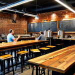 브루어리와 프랜차이즈 - Craft Brewery Scene**

A brightly lit craft brewery interior, featuring stainless steel brewing equi...