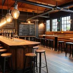 수제맥주와 전통 양조 기술 - A vibrant and cozy local craft brewery bustling with diverse patrons respectfully dressed, enjoying ...