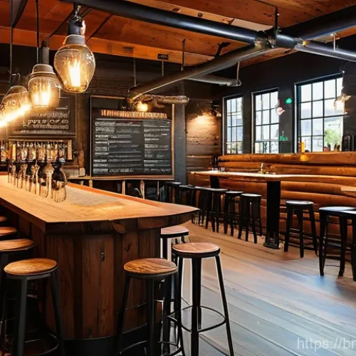 Home 14 수제맥주와 전통 양조 기술 - A vibrant and cozy local craft brewery bustling with diverse patrons respectfully dressed, enjoying ...